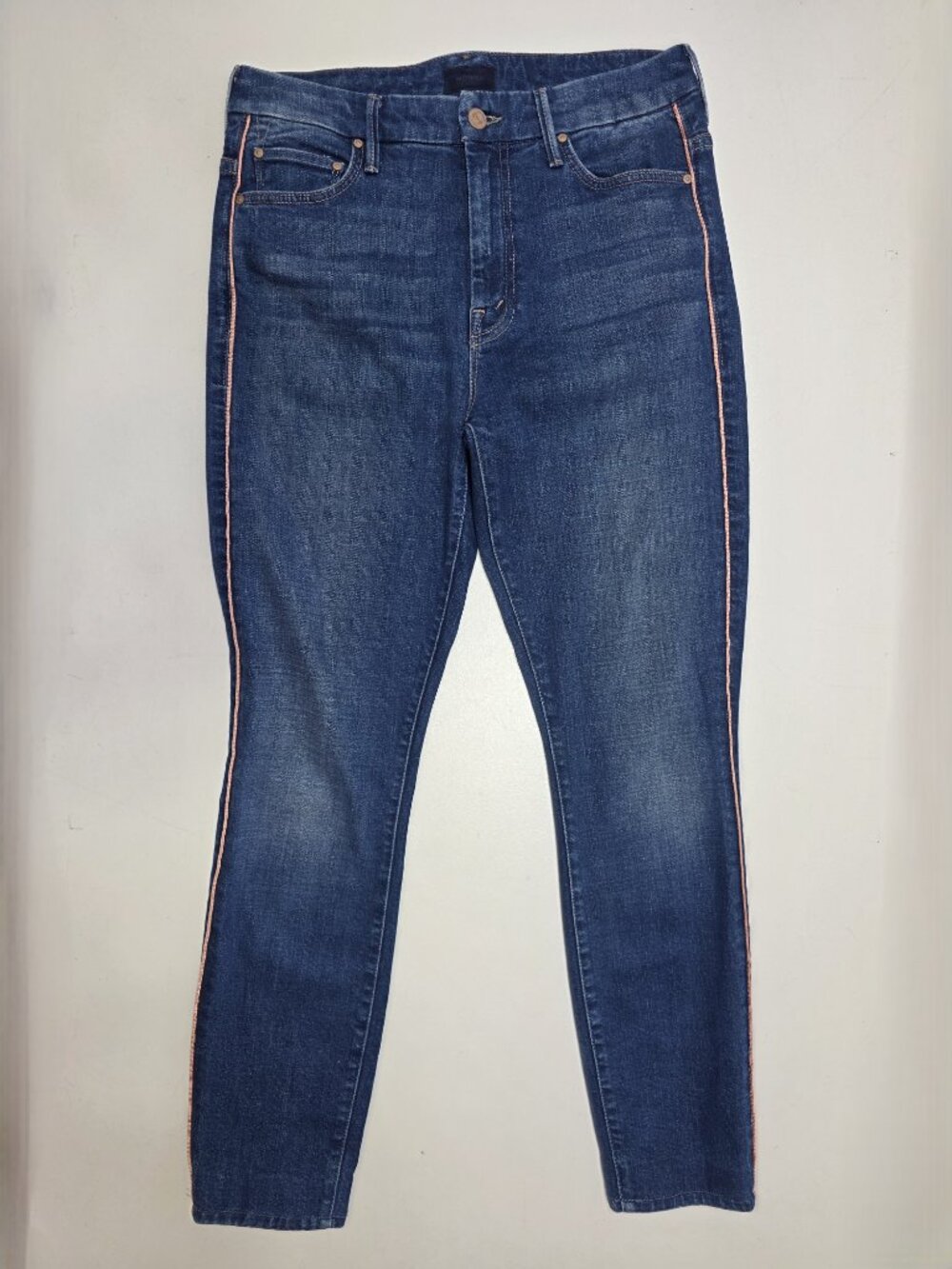 MOTHER High Waisted Looker Jeans | Size 29 | Pink Side Stripe | Hemmed 26"